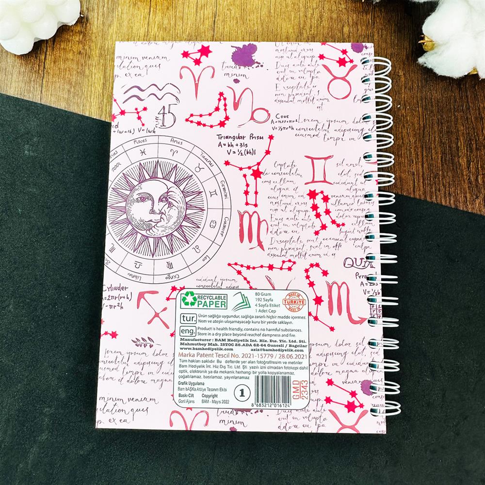 Pembe Tarot Ay Güneş Tasarımlı Konuşan Ajanda 