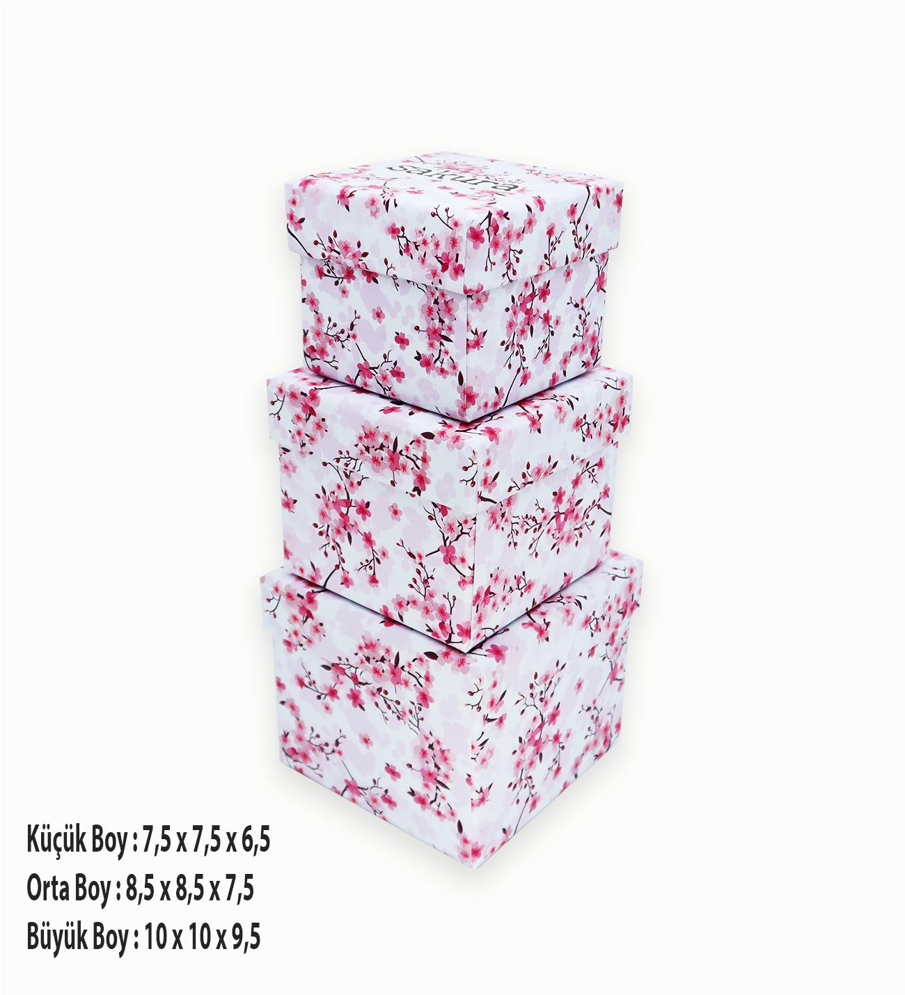 Sakura Tasarımlı 3lü Mini Kutu 