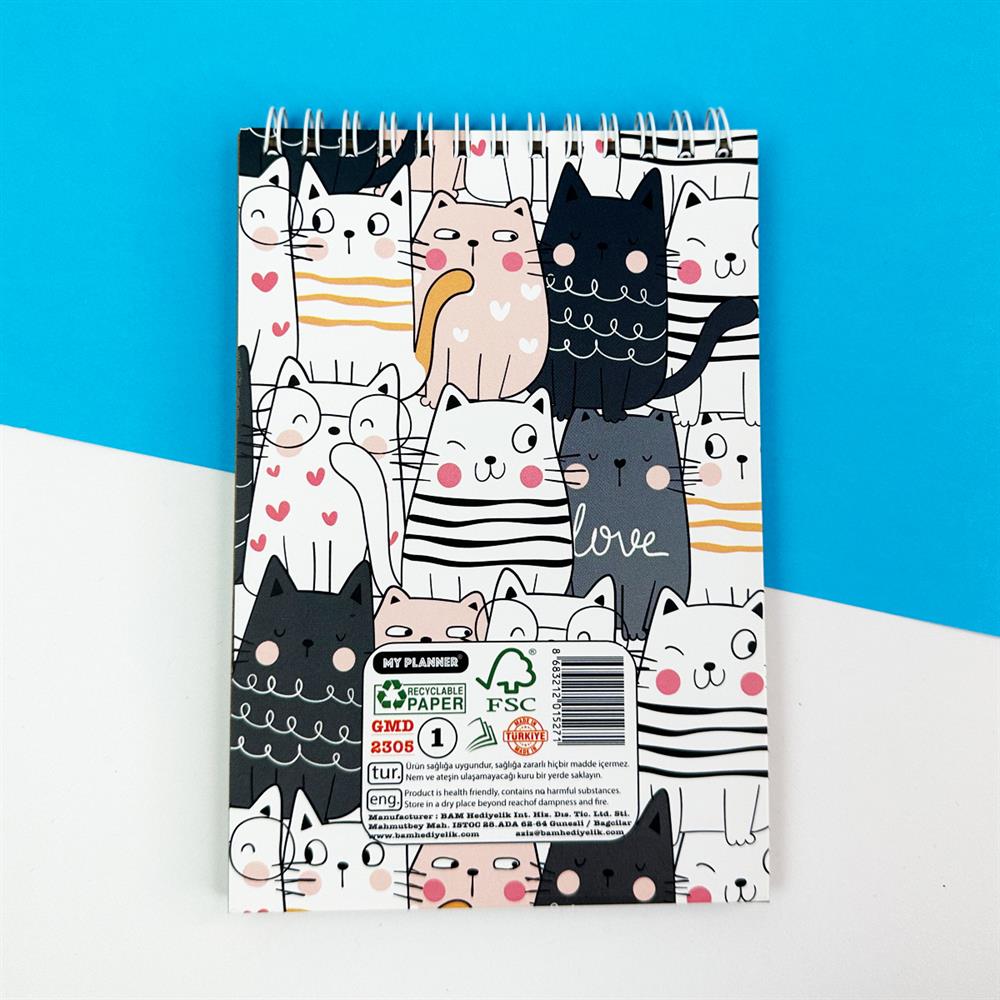 Sevimli Kedi Spiralli Defter