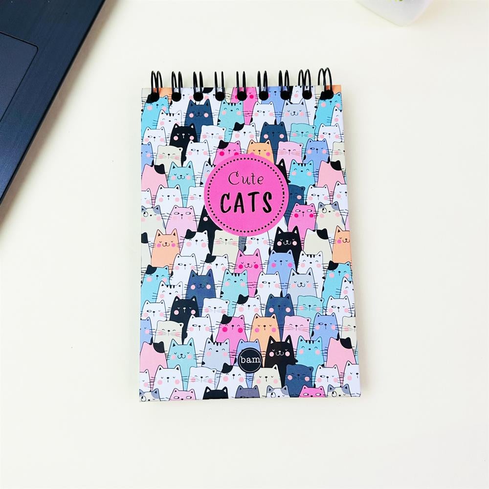 Sevimli Kedi Tasarımlı 17x12Cm Siyah Yaprak Sketch Book - Eskiz Defteri
