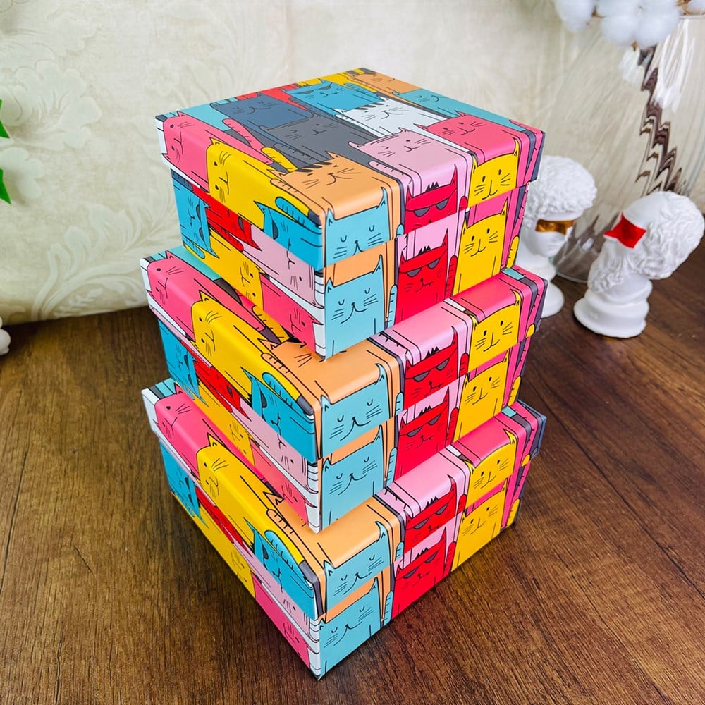 Sevimli Kedi Tasarımlı 3'lü Kutu