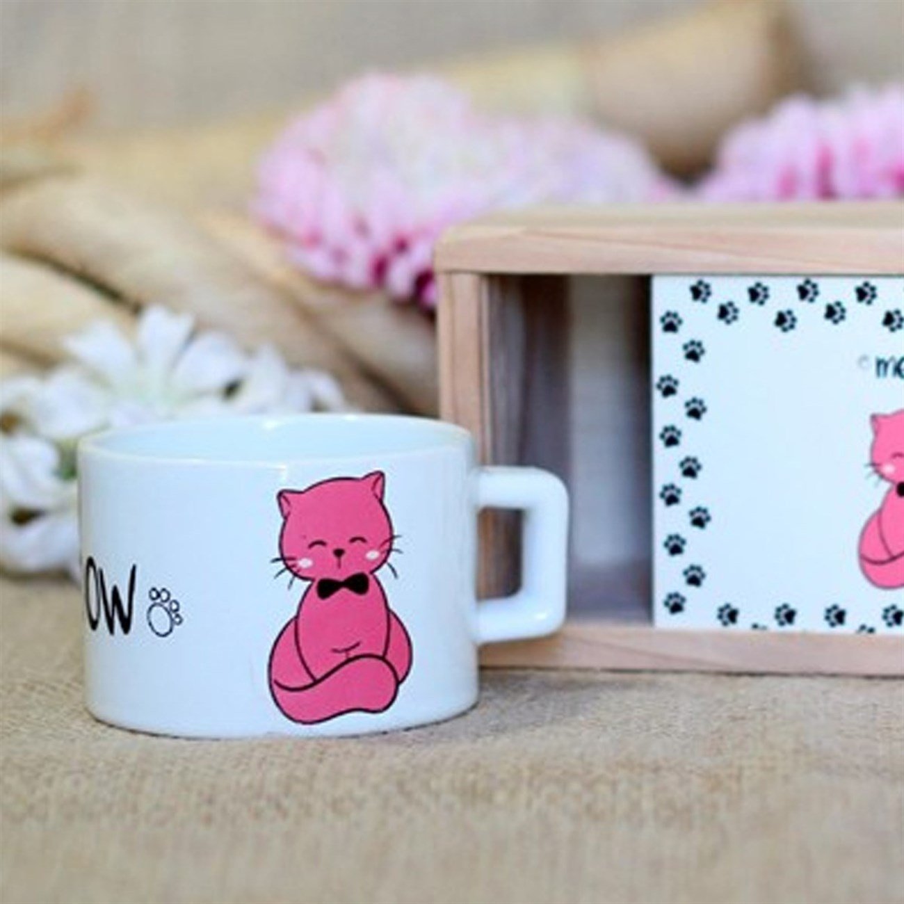 Sevimli Kedi Tasarımlı Kutulu Kupa