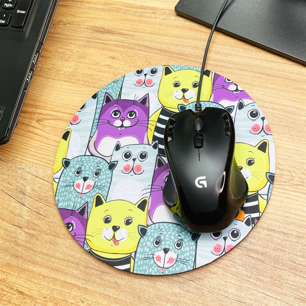 Sevimli Kedi Tasarımlı Oval Mouse Pad