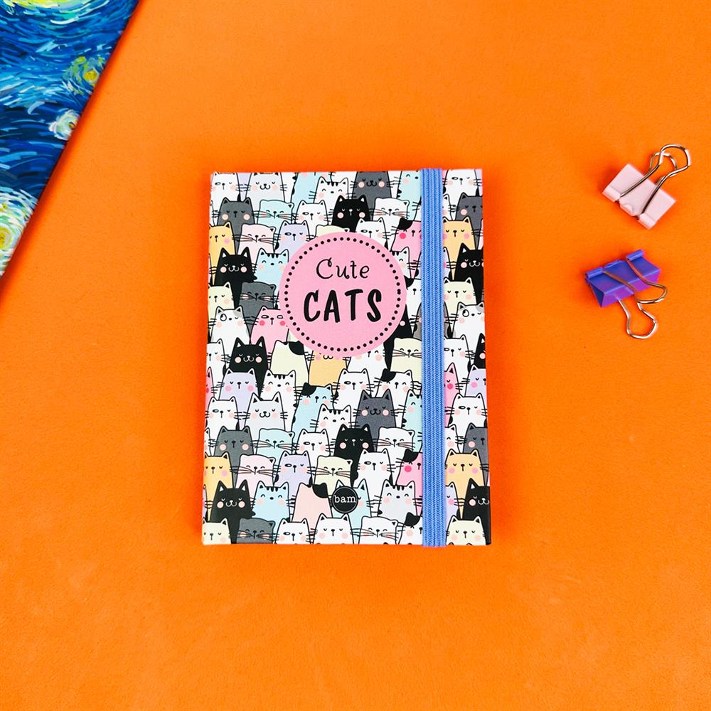 Sevimli Kedi Tasarımlı Sert Kapaklı Mini Defter