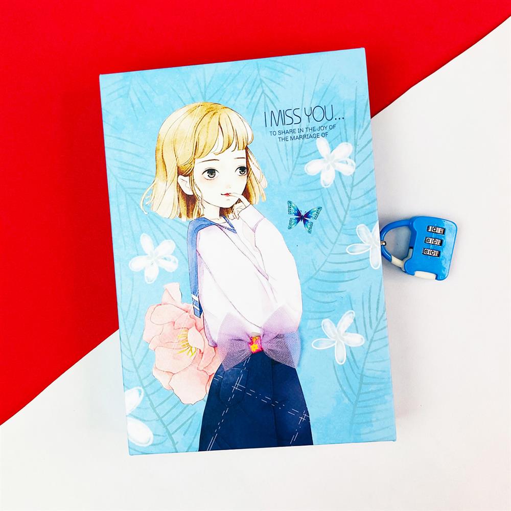 Sevimli Kız Tasarımlı Kilitli Günlük Defter