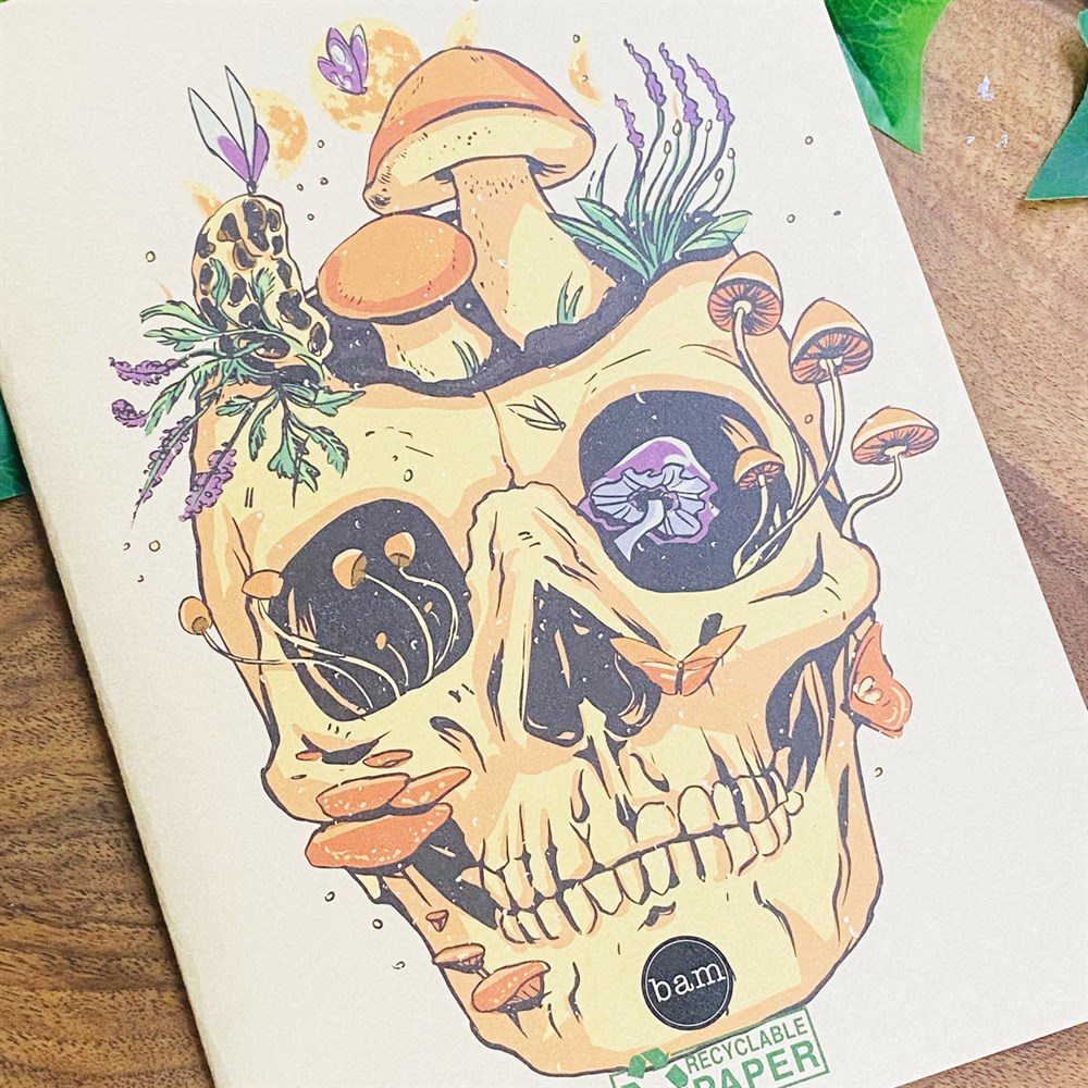 Skull Art Tasarımlı Çizgili Spiralli Defter