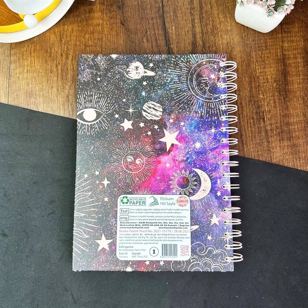 Space Tarot Tasarımlı Çizgili Spiralli Defter 