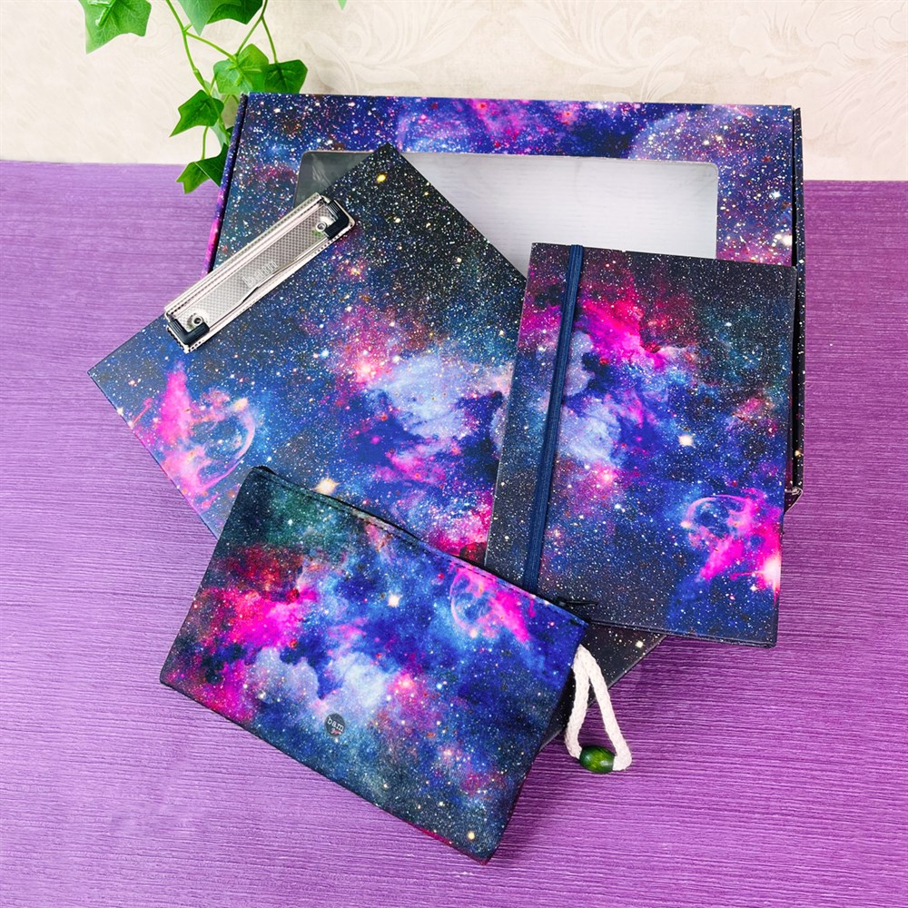 Space Tasarımlı Özel Kutulu Sekreterlik Lastikli Defter Ve Kalemlik Set