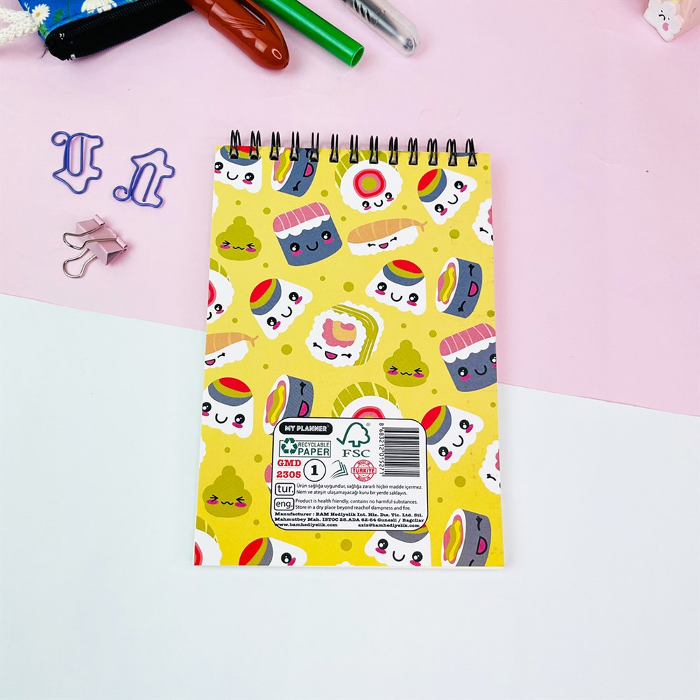 Sushi Tasarımlı Spiralli Defter
