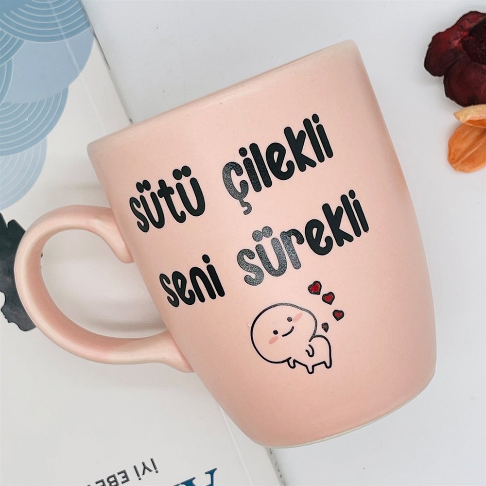 Sütü Çilekli Seni Sürekli Pembe Kupa Toptan