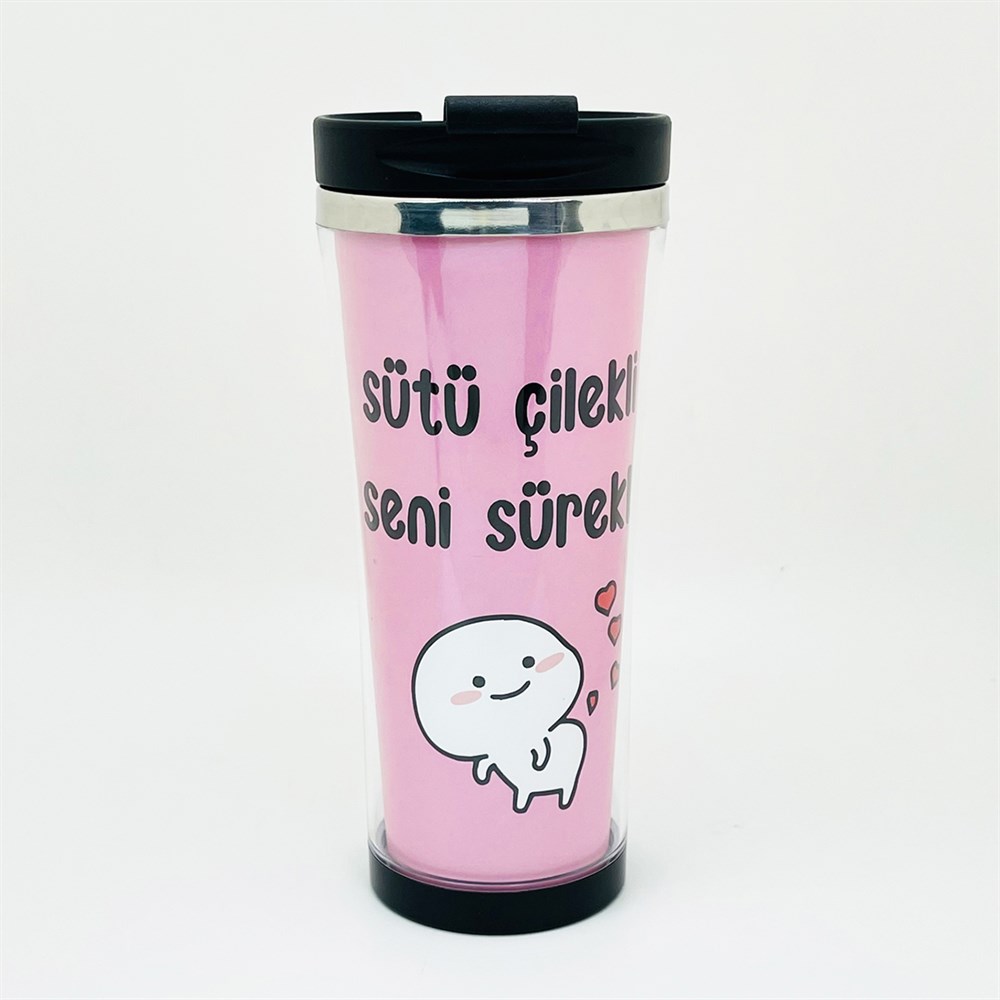 Sütü Çilekli Tasarımlı 400 Ml Kağıt Termos
