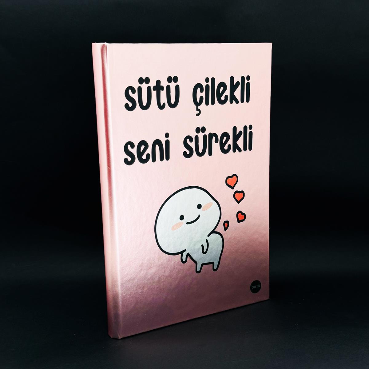 Sütü Çilekli Tasarımlı Metal Kapaklı Lastikli Defter