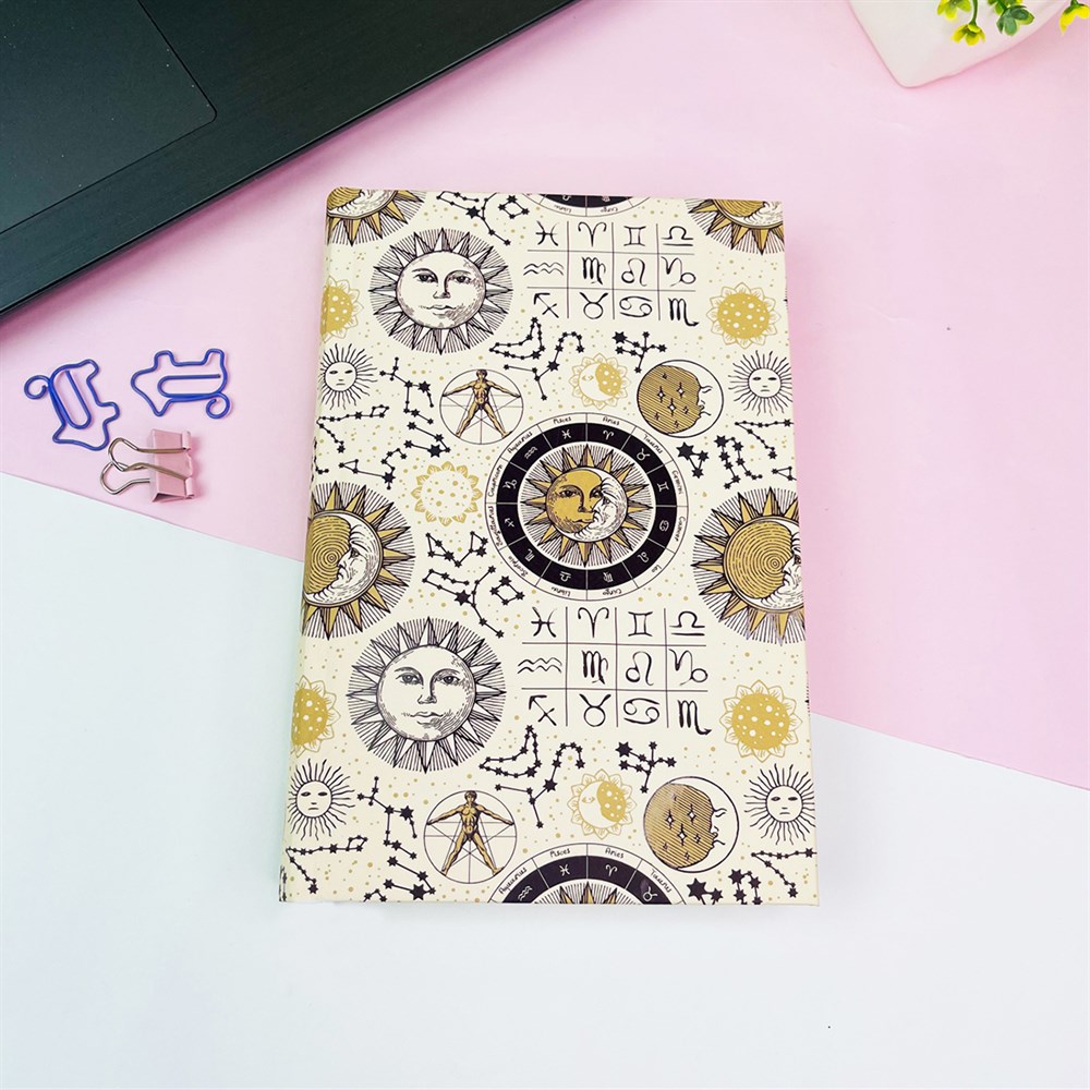 Tarot Ay Ve Güneş Tasarımlı Kalın Kitap Görünümlü Defter