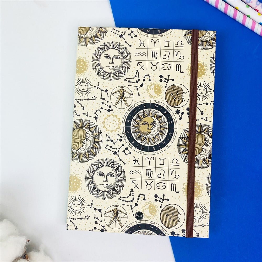 Tarot Ay Ve Güneş Tasarımlı Lastikli Defter