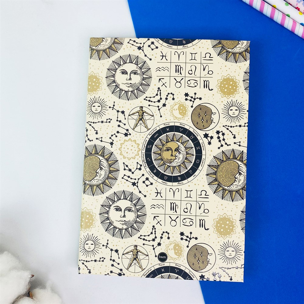 Tarot Ay Ve Güneş Tasarımlı Lastikli Defter