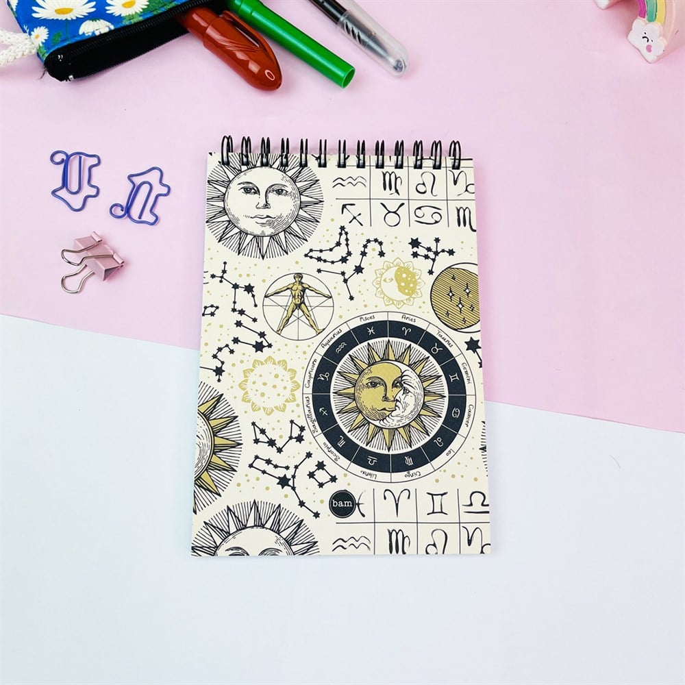 Tarot Ay Ve Güneş Tasarımlı Spiralli Defter