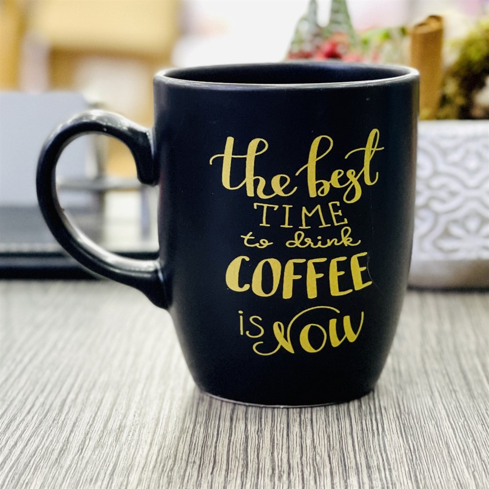 The Best Time to Drink Coffee is Now Atın Yaldızlı Siyah Kupa Toptan