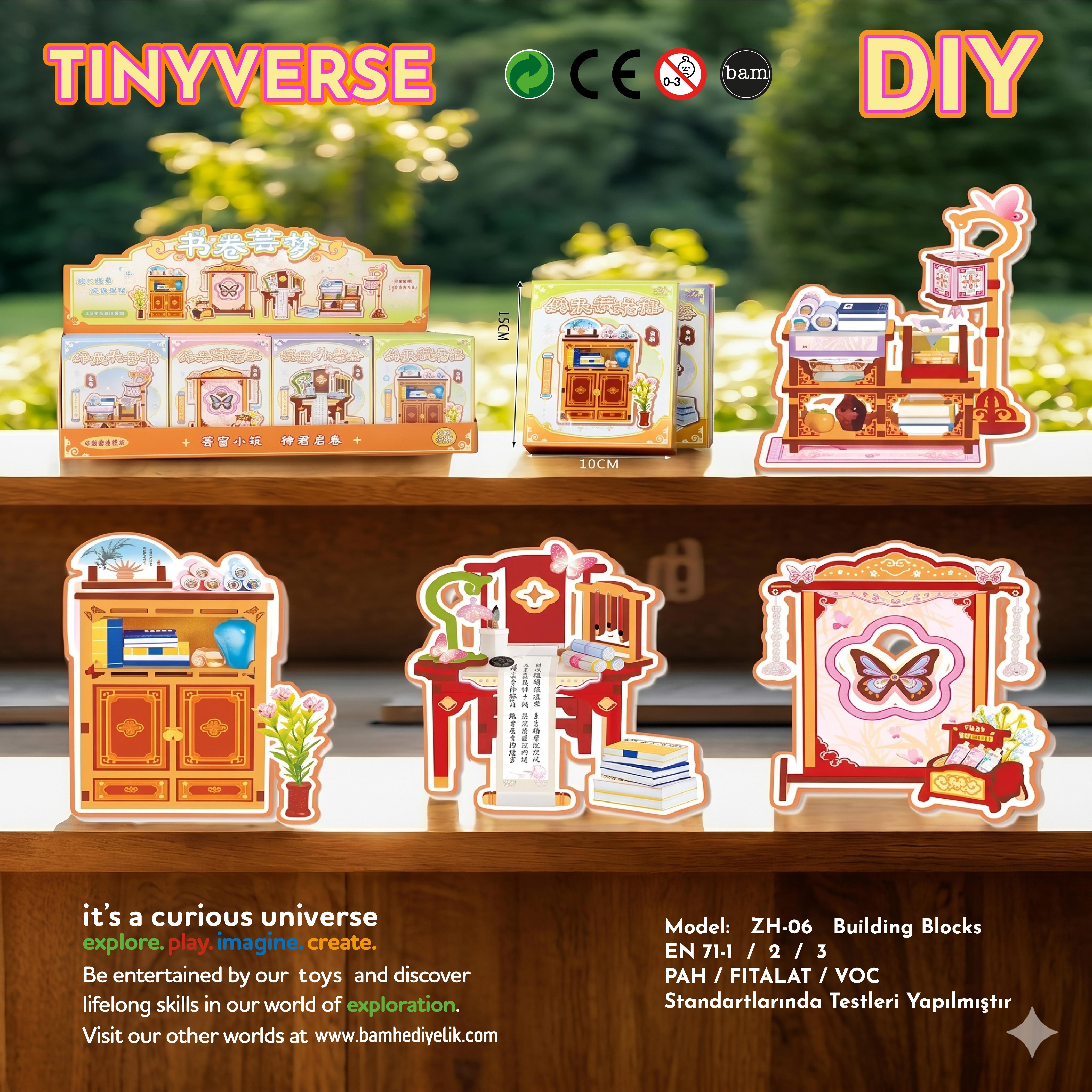 Tinyverse Geleneksel Çalışma Odası - Kendin Yap (DIY) Minyatür Seti (Model: ZH-06) X16