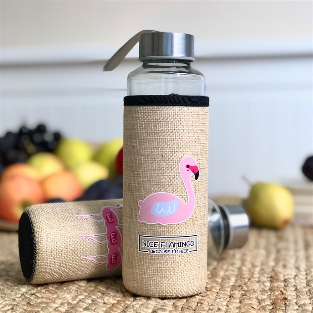 Flamingo Kılıflı 400 Ml Cam Matara