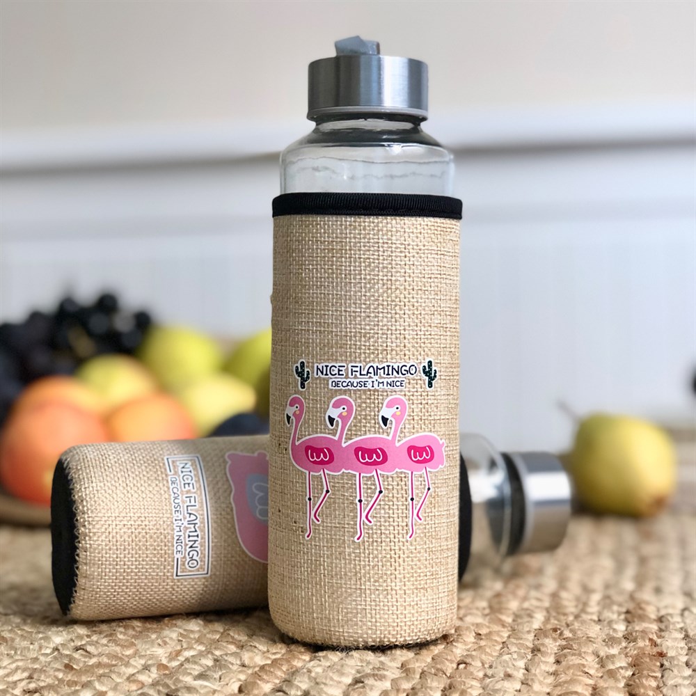 Flamingo Kılıflı 400 Ml Cam Matara