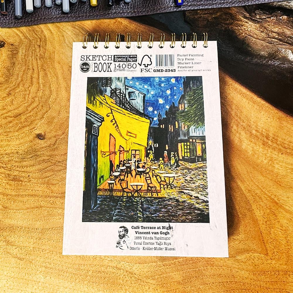 Van Gogh Kafe Terasta Gece Tasarımlı 17x23 Sketch Book - Eskiz Defteri