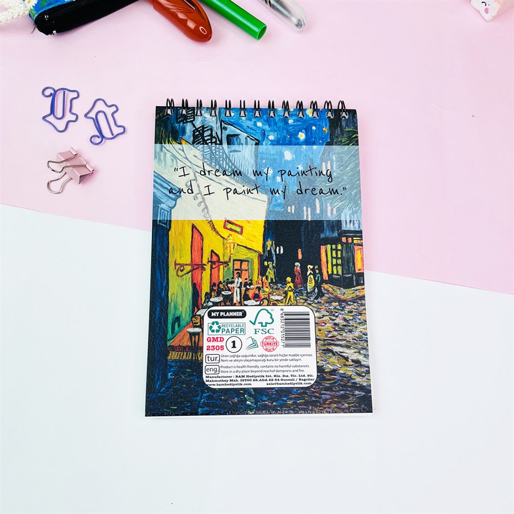 Van Gogh Kafe Terasta Gece Tasarımlı Spiralli Defter
