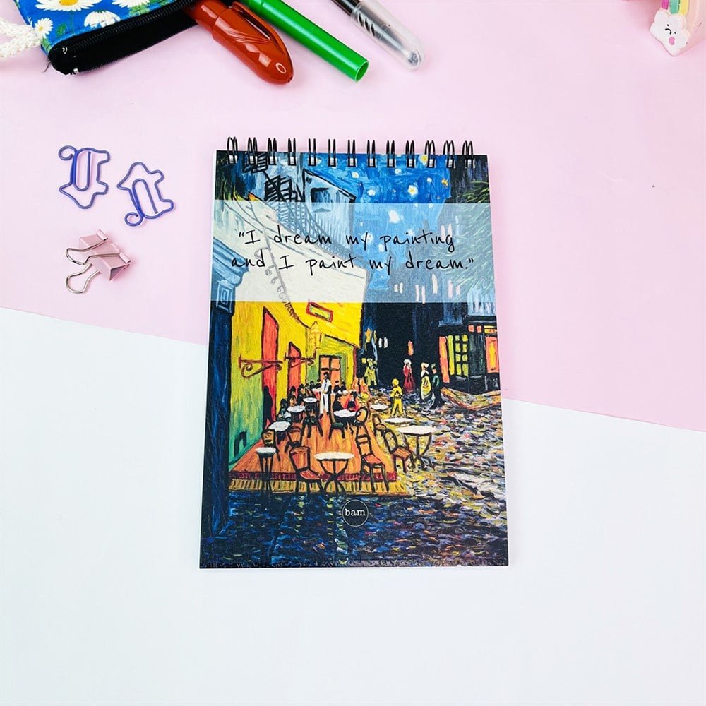 Van Gogh Kafe Terasta Gece Tasarımlı Spiralli Defter