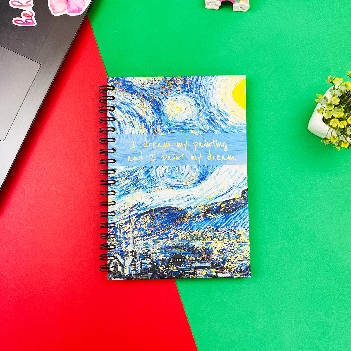Van Gogh Yıldızlı Gece Tasarımlı Spiralli Defter 
