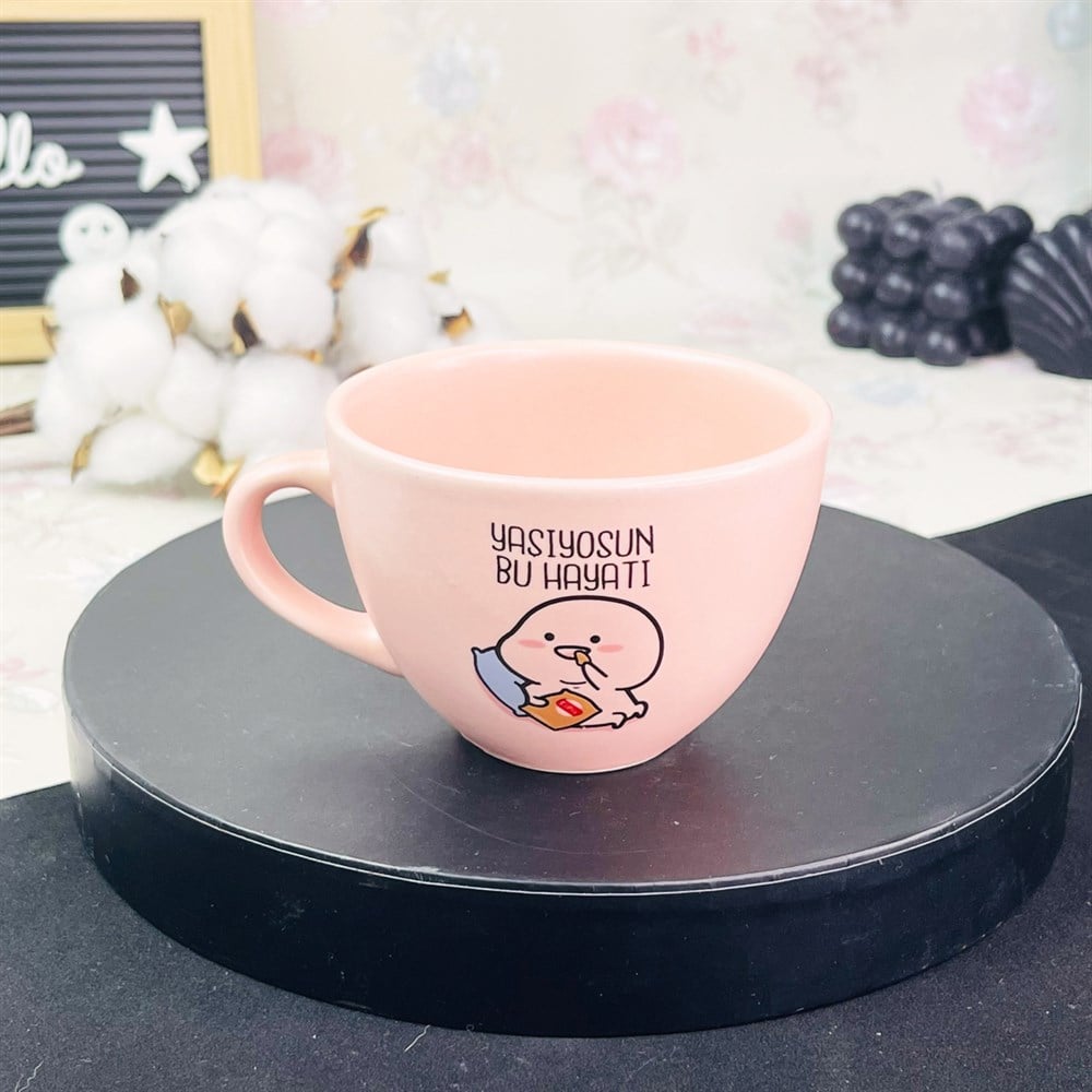 Yaşıyosun Bu Hayatı Tasarımlı Pembe Çay Fincanı Toptan