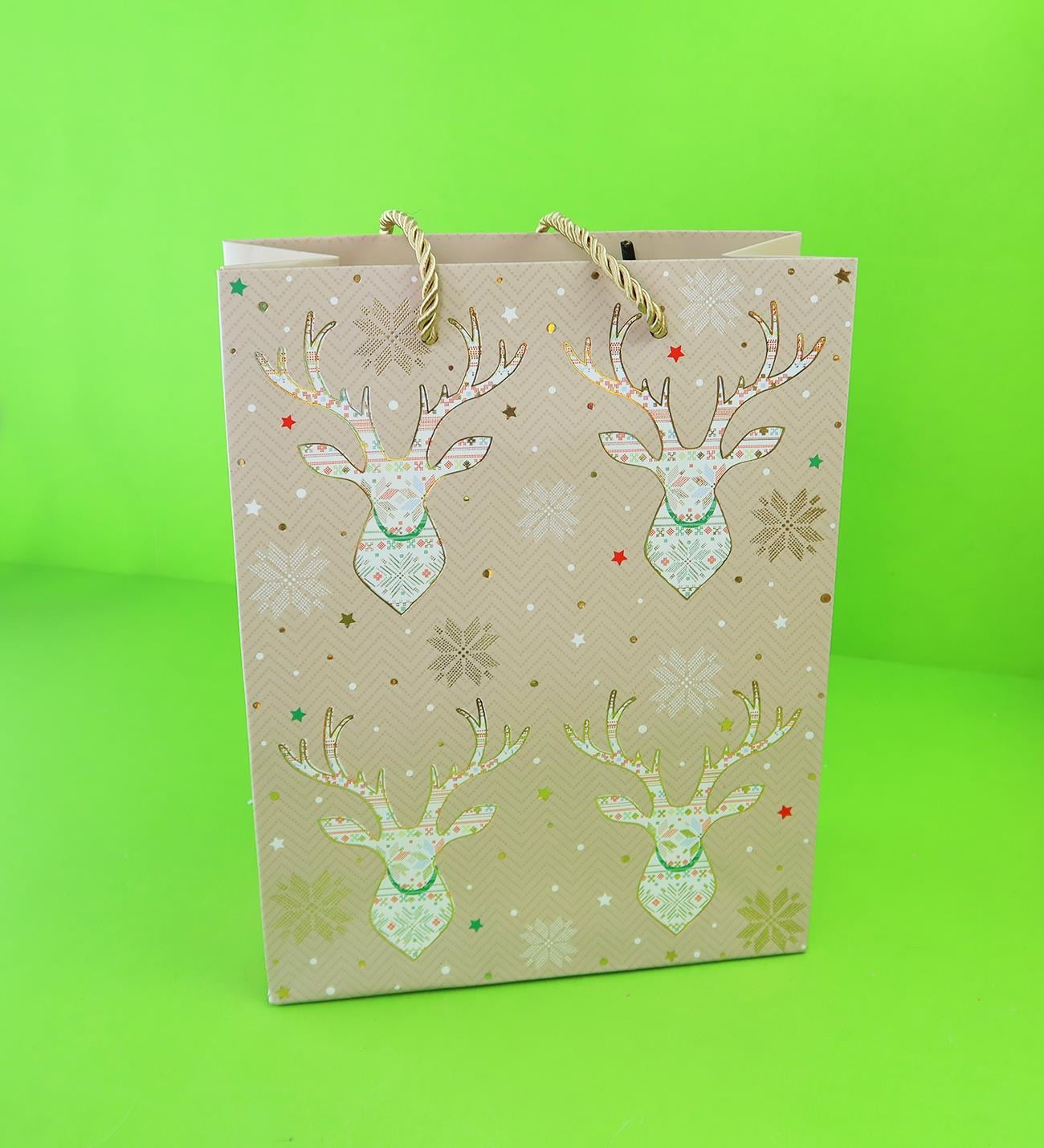 Yılbaşı Yıldızlı Karton Çanta 23x18x8 Cm x12