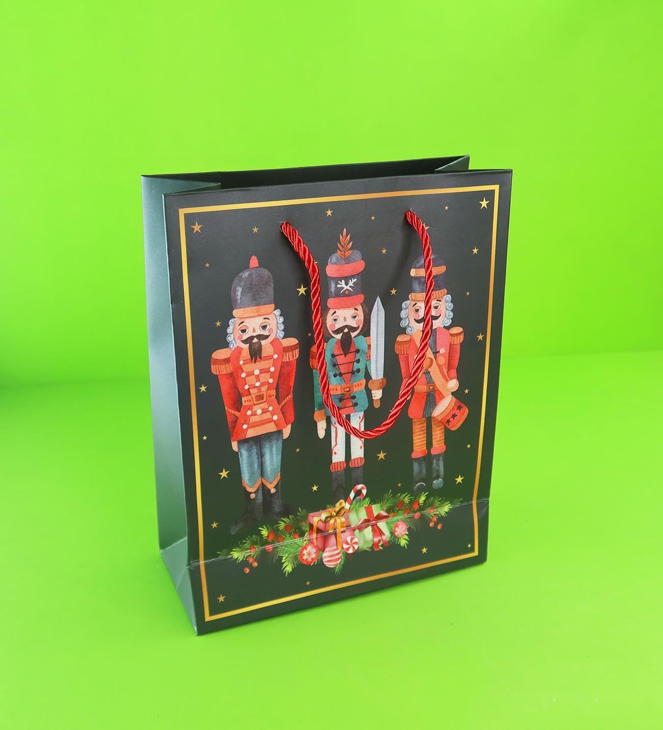 Yılbaşı Yıldızlı Karton Çanta 32x26x10 Cm x12