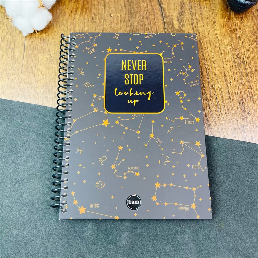 Yıldız Haritası Tasarımlı Çizgili Spiralli Defter 