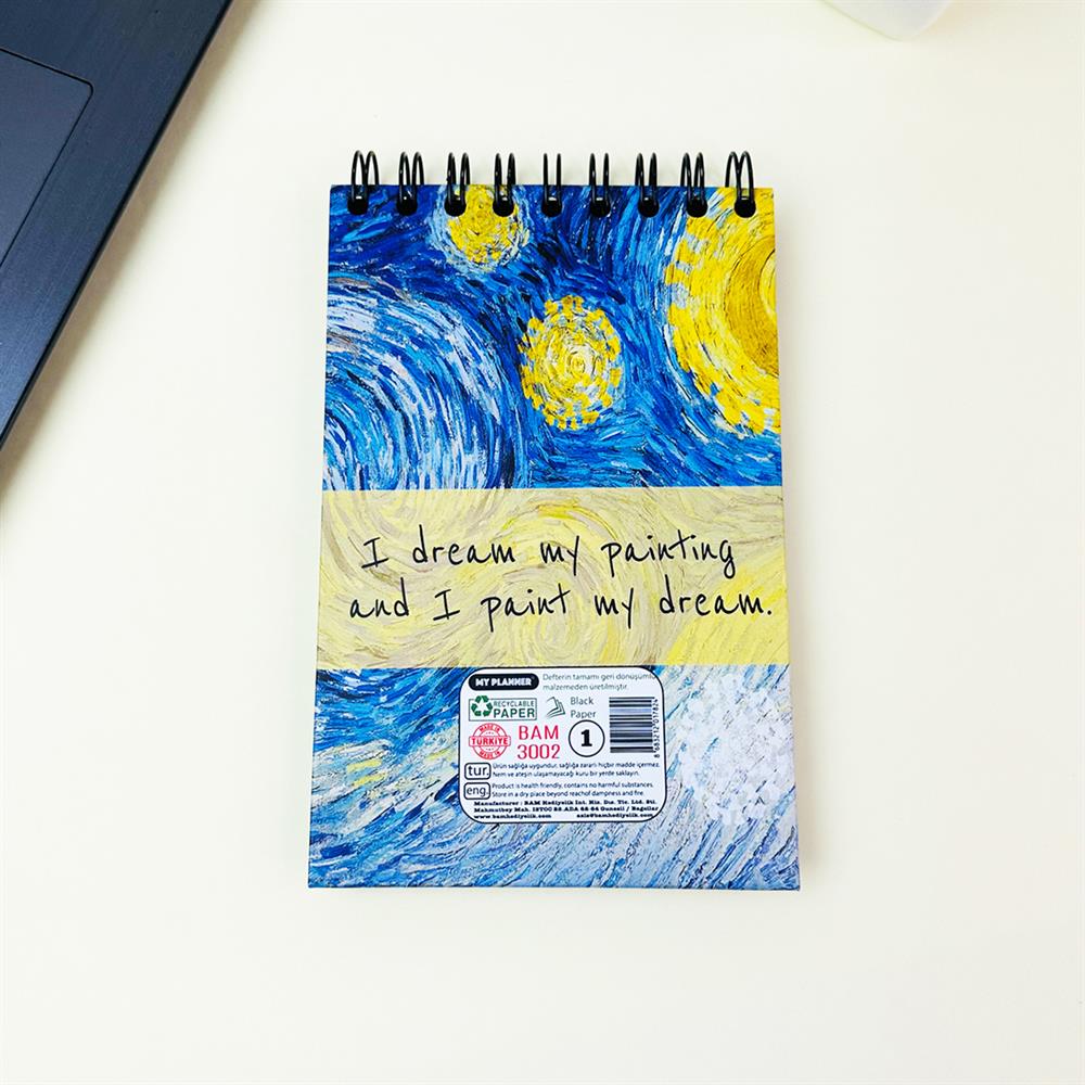 Yıldızlı Gece Tasarımlı 17x12Cm Siyah Yaprak Sketch Book - Eskiz Defteri