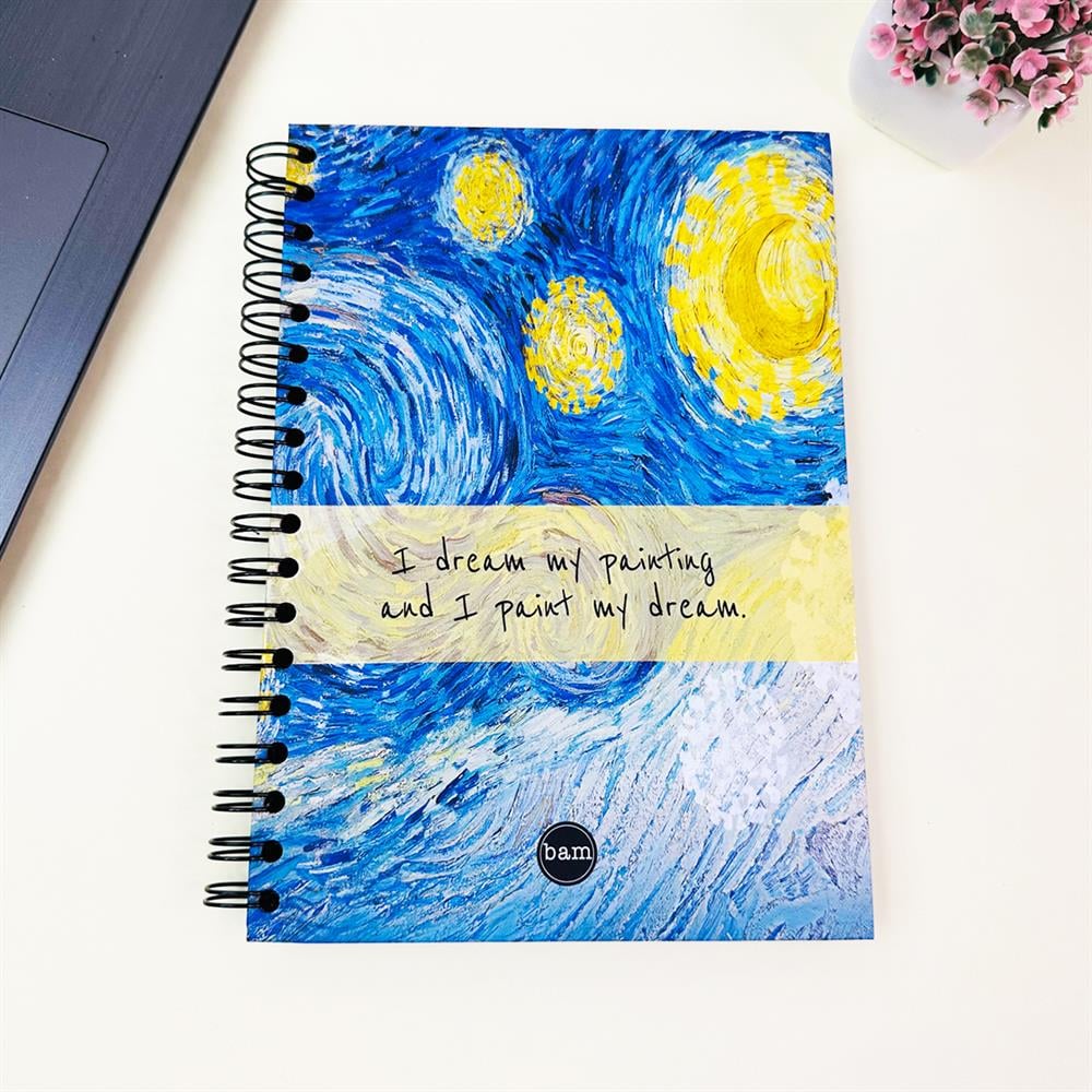 Yıldızlı Gece Tasarımlı 23x16Cm  Siyah Yaprak Sketch Book - Eskiz Defteri