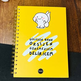  Gülüşün Bana Oksijen Tasarımlı Çizgili Spiralli Defter 