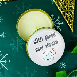 Sütü Çilekli Seni Sürekli Tin Box Candle Customizable