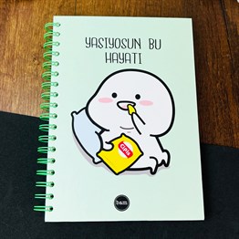  Yaşıyosun Bu Hayatı Tasarımlı Çizgili Spiralli Defter 