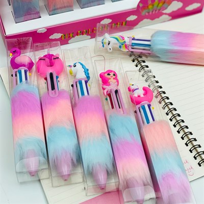 6 Renk Tüylü Unicorn Tükenmez Kalem