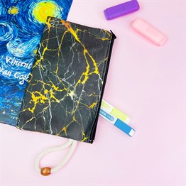 Gold Gilded Black Marble Cloth Pencil Case