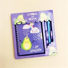 Avokado 2 Tasarımlı Kilitli Günlük Defter Ve Kalem Set