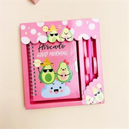 Avokado 2 Tasarımlı Kilitli Günlük Defter Ve Kalem Set
