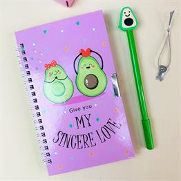 Avokado Tasarımlı Kilitli Günlük Defter Ve Kalem Set