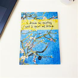 Badem Çiçeği Tasarımlı 21x14Cm Siyah Yaprak Sketch Book - Eskiz Defteri