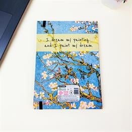 Badem Çiçeği Tasarımlı 21x14Cm Siyah Yaprak Sketch Book - Eskiz Defteri