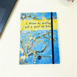 Badem Çiçeği Tasarımlı 21x14Cm Siyah Yaprak Sketch Book - Eskiz Defteri