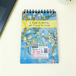 Badem Çiçeği Tasarımlı 21x14Cm Üstten Spiralli Siyah Yaprak Sketch Book - Eskiz Defteri
