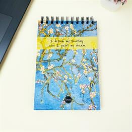 Badem Çiçeği Tasarımlı 21x14Cm Üstten Spiralli Siyah Yaprak Sketch Book - Eskiz Defteri