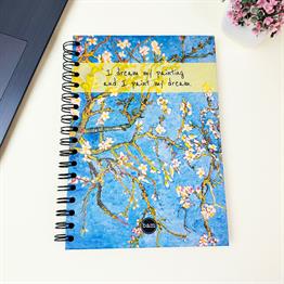 Badem Çiçeği Tasarımlı 23x16Cm  Siyah Yaprak Sketch Book - Eskiz Defteri