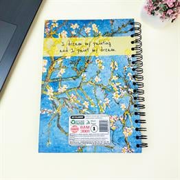 Badem Çiçeği Tasarımlı 23x16Cm  Siyah Yaprak Sketch Book - Eskiz Defteri