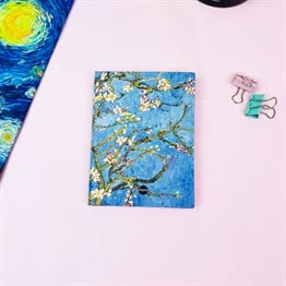 Badem Çiçeği Tasarımlı Sert Kapaklı Lastikli Mini Defter